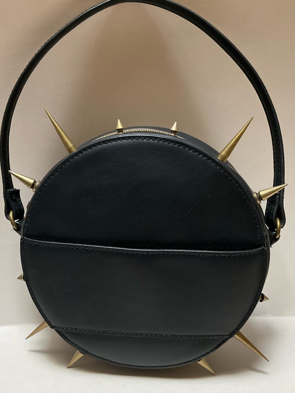 Spike Studded Black Gothic Canteen Bag Round PU Leather Shoulder Crossbody Chain